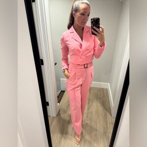 Pink Belted Double Breasted Two Piece Suit